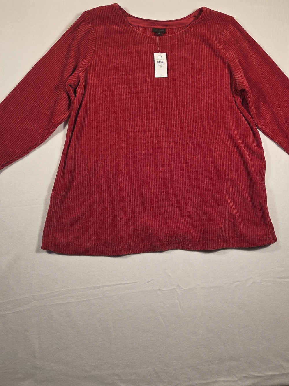 J Jill Wearever Red Chenille Tunic Womens 2X Long Sleeve Pullover Holiday